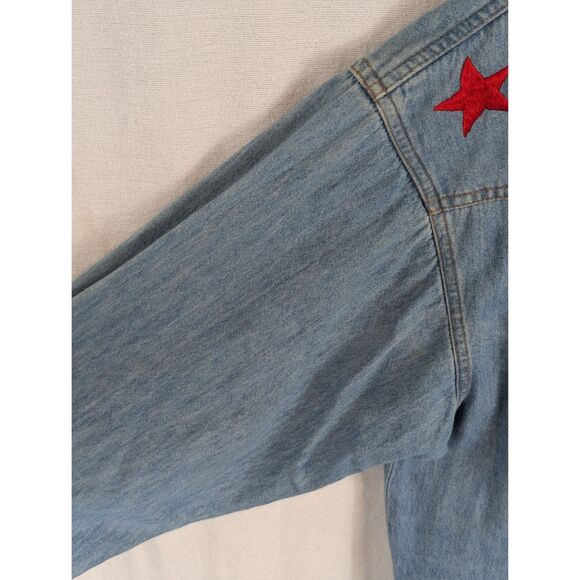 Vintage Jake Stewart Embroidered Stars & Boots Denim Button Up Shirt Size Medium - Picture 7 of 16